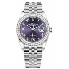 Replica Rolex Datejust 36 White Gold &Diamonds Aubergine Pave Roman Dial Women‘s Watch M126284RBR-0013