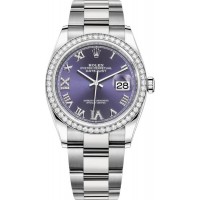 Replica Rolex Datejust 36 White Gold &Diamonds Aubergine Pave Roman Dial Women‘s Watch M126284RBR-0014