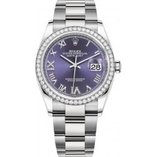 Replica Rolex Datejust 36 White Gold &Diamonds Aubergine Pave Roman Dial Women‘s Watch M126284RBR-0014