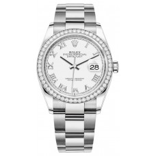 Replica Rolex Datejust 36 White Gold &Diamonds White Roman Dial Women‘s Watch M126284RBR-0018
