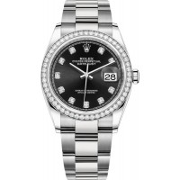 Replica Rolex Datejust 36 White Gold &Diamonds Black Diamond Dial Women‘s Watch M126284RBR-0020