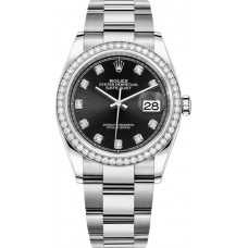 Replica Rolex Datejust 36 White Gold &Diamonds Black Diamond Dial Women‘s Watch M126284RBR-0020