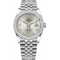 Replica Rolex Datejust 36 White Gold &Diamonds Silver Pave Roman Dial Women‘s Watch M126284RBR-0021