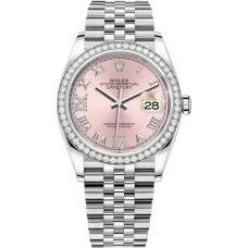 Replica Rolex Datejust 36 White Gold &Diamonds Pink Pave Roman Dial Women‘s Watch M126284RBR-0023