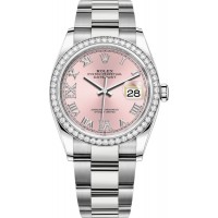 Replica Rolex Datejust 36 White Gold &Diamonds Pink Pave Roman Dial Women‘s Watch M126284RBR-0024
