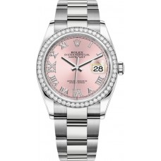 Replica Rolex Datejust 36 White Gold &Diamonds Pink Pave Roman Dial Women‘s Watch M126284RBR-0024