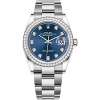 Replica Rolex Datejust 36 White Gold &Diamonds Blue Diamond Dial Women‘s Watch M126284RBR-0030