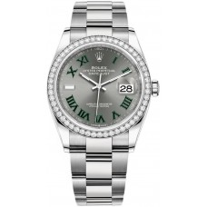 Replica Rolex Datejust 36 White Gold &Diamonds Slate Roman Dial Women‘s Watch M126284RBR-0038