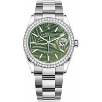 Replica Rolex Datejust 36 White Gold &Diamonds Olive Green Palm-Motif Dial Women‘s Watch M126284RBR-0040 Replica Rolex Datejust 36 White Gold &Diamonds Olive Green Palm-Motif Dial Women‘s Watch M126284RBR-0040