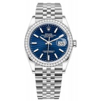 Replica Rolex Datejust 36 White Gold &Diamonds Blue Fluted-Motif Dial Women‘s Watch M126284RBR-0041