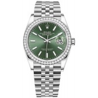 Replica Rolex Datejust 36 White Gold &Diamonds Mint Green Dial Women‘s Watch M126284RBR-0043