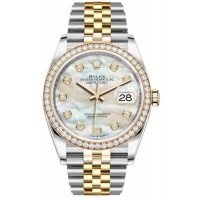 Replica Rolex Datejust 41 Steel &Yellow Gold Mother of Pearl Diamond Dial Custom Diamond Bezel Unisex Watch M126303-0018-CD