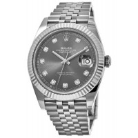 Replica Rolex Datejust 41 Steel &White Gold Rhodium Diamond Dial Fluted Bezel Men‘s Watch M126334-0006