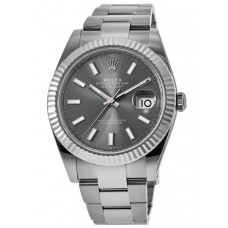 Replica Rolex Datejust 41 Steel &White Gold Fluted Bezel Slate Dial Oyster Men‘s Watch M126334-0013
