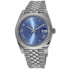 Replica Rolex Datejust 41 Steel &White Gold Blue Roman Dial Fluted Bezel Jubilee Band Men‘s Watch M126334-0026