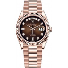 Replica Rolex Day-Date Rose Gold Chocolate Diamond Dial President Bracelet Women‘s Watch M128235-0037