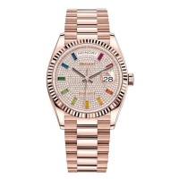 Replica Rolex Day-Date Rose Gold Diamond Paved Gemstone Dial Women‘s Watch M128235-0039