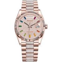 Replica Rolex Day-Date Paved Dial Diamond Set 18kt Everose Gold Unisex Watch M128235-0040