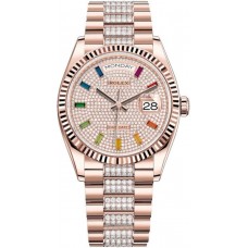 Replica Rolex Day-Date Paved Dial Diamond Set 18kt Everose Gold Unisex Watch M128235-0040