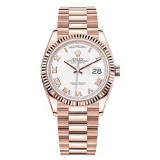 Replica Rolex Day-Date Rose Gold White Roman Dial Women‘s Watch M128235-0052