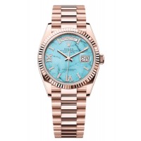 Replica Rolex Day-Date Rose Gold Turquoise Diamond-Set Roman Dial Women‘s Watch M128235-0064