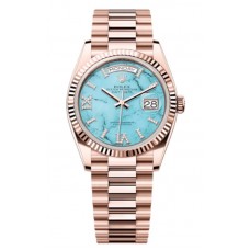 Replica Rolex Day-Date Rose Gold Turquoise Diamond-Set Roman Dial Women‘s Watch M128235-0064