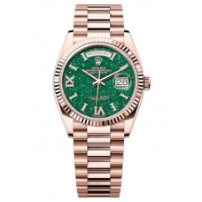 Replica Rolex Day-Date Rose Gold Green Aventurine Diamond-Set Roman Dial Women‘s Watch M128235-0068