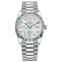 Replica Rolex Day-Date Platinum Mother-of-Pearl Diamond Dial Women‘s Watch M128236-0002