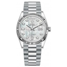Replica Rolex Day-Date Platinum Mother-of-Pearl Diamond Dial Women‘s Watch M128236-0002