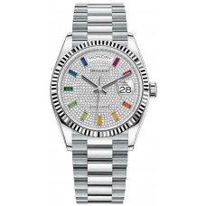Replica Rolex Day-Date Platinum Diamond-Paved Gemstone Dial Women‘s Watch M128236-0003