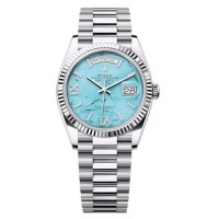 Replica Rolex Day-Date Platinum Turquoise Diamond-Set Roman Dial Women‘s Watch M128236-0011