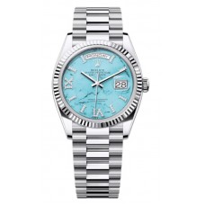 Replica Rolex Day-Date Platinum Turquoise Diamond-Set Roman Dial Women‘s Watch M128236-0011