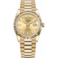 Replica Rolex Day-Date Yellow Gold Champagne Diamond Dial Women‘s Watch M128238-0008