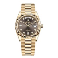 Replica Rolex Day-Date Yellow Gold Dark Grey Diamond Dial Women‘s Watch M128238-0022