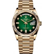 Replica Rolex Day-Date Yellow Gold Green Diamond Dial Women‘s Watch M128238-0069