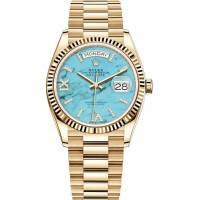 Replica Rolex Day-Date Yellow Gold Turquoise Pave Roman Dial Women‘s Watch M128238-0071