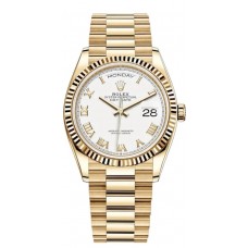 Replica Rolex Day-Date Yellow Gold White Roman Dial Women‘s Watch M128238-0076