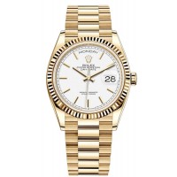 Replica Rolex Day-Date Yellow Gold White Dial Unisex Watch M128238-0081