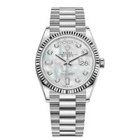 Replica Rolex Day-Date White Gold Mother-of-Pearl Diamond Dial Women‘s Watch M128239-0007