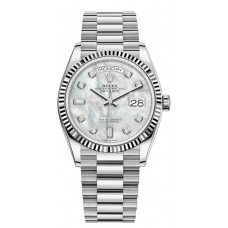 Replica Rolex Day-Date White Gold Mother-of-Pearl Diamond Dial Women‘s Watch M128239-0007