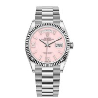 Replica Rolex Day-Date White Gold Pink Opal Diamond Set Roman Dial Women‘s Watch M128239-0021