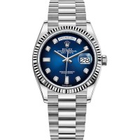Replica Rolex Day-Date White Gold Blue Ombre Diamond Dial Women‘s Watch M128239-0023