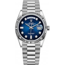 Replica Rolex Day-Date White Gold Blue Ombre Diamond Dial Women‘s Watch M128239-0023