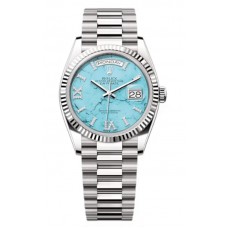 Replica Rolex Day-Date White Gold Turquoise Diamond-Set Roman Dial Women‘s Watch M128239-0044