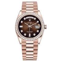 Replica Rolex Day-Date Rose Gold Brown Ombre Diamond Dial Diamond Bezel Women‘s Watch M128345RBR-0040