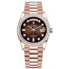 Replica Rolex Day-Date Rose Gold Brown Ombre Diamond Dial Diamond Bezel Women‘s Watch M128345RBR-0040