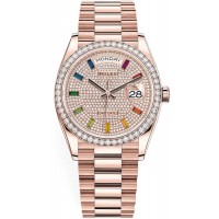 Replica Rolex Day-Date Rose Gold Diamond-Paved Gemstone Dial Diamond Bezel Women‘s Watch M128345RBR-0042