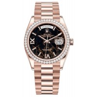 Replica Rolex Day-Date Rose Gold Eisenkiesel Roman Diamond Set Dial Diamond Bezel Women‘s Watch M128345RBR-0044