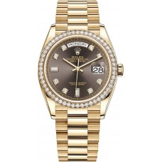 Replica Rolex Day-Date Yellow Gold Slate Diamond Dial Diamond Bezel Women‘s Watch M128348RBR-0005