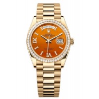 Replica Rolex Day-Date Yellow Gold Carnelian Diamond-Set Roman Diamond Bezel Women‘s Watch M128348RBR-0049